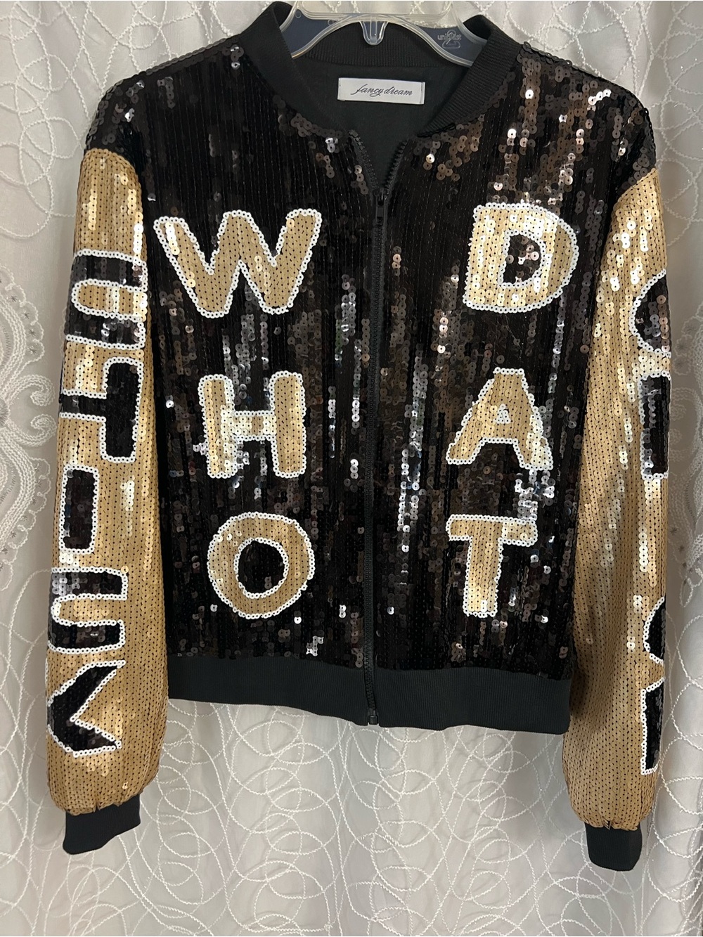 Black & Gold Sequin Bomber Jacket by